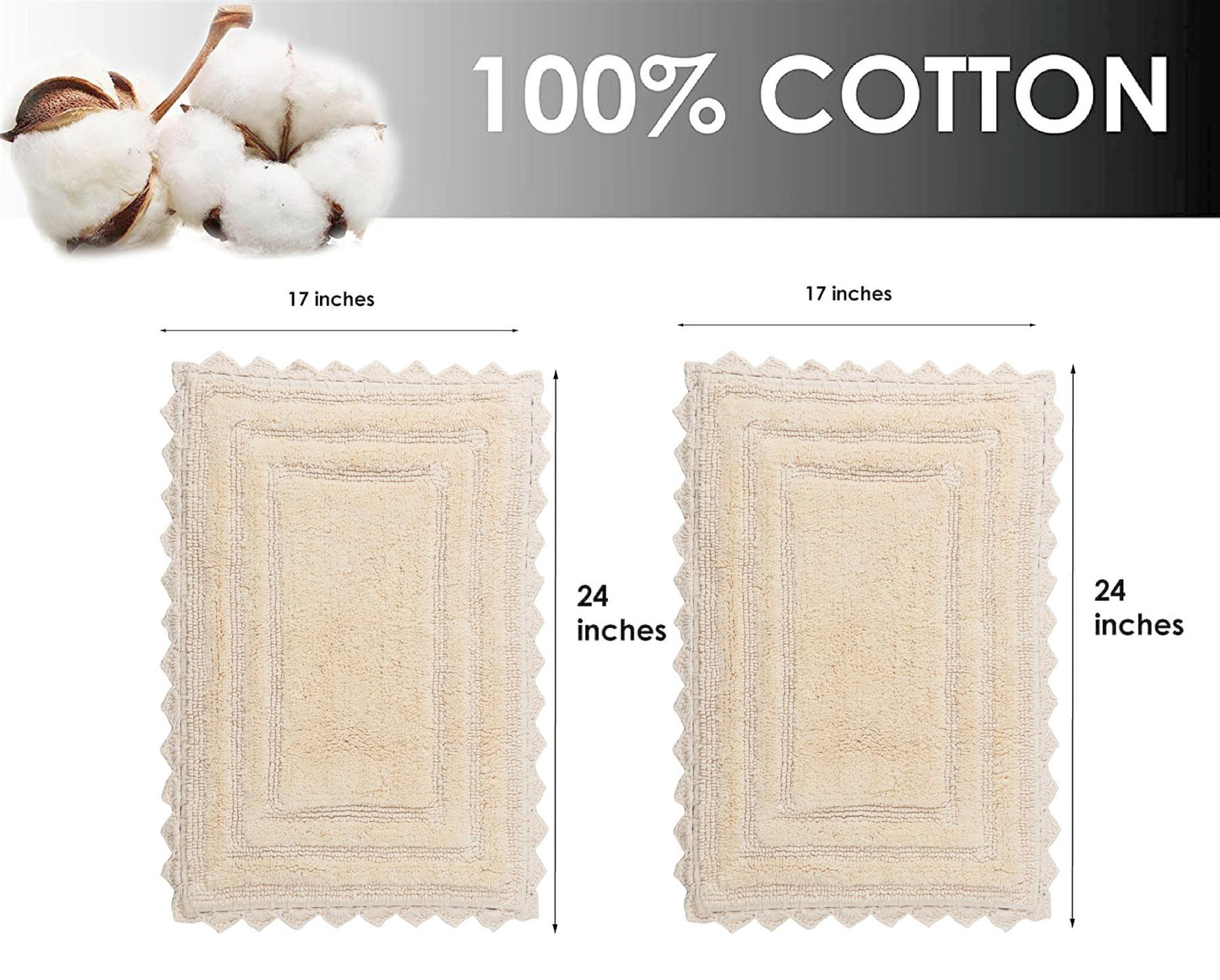 TreeWool - Bath Rug Reversible with Crochet Border (Set of 2)#color_rectangle-beige
