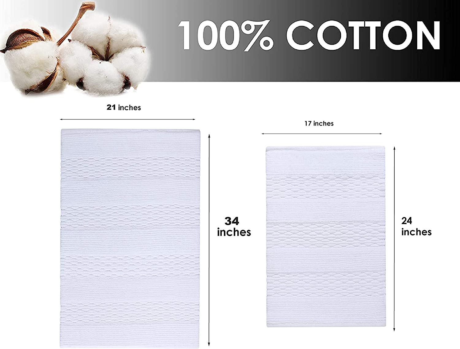 Cotton bath rugs water absorbent stripe design bathmat set of 2 - TreeWool Bathrugs#color_white